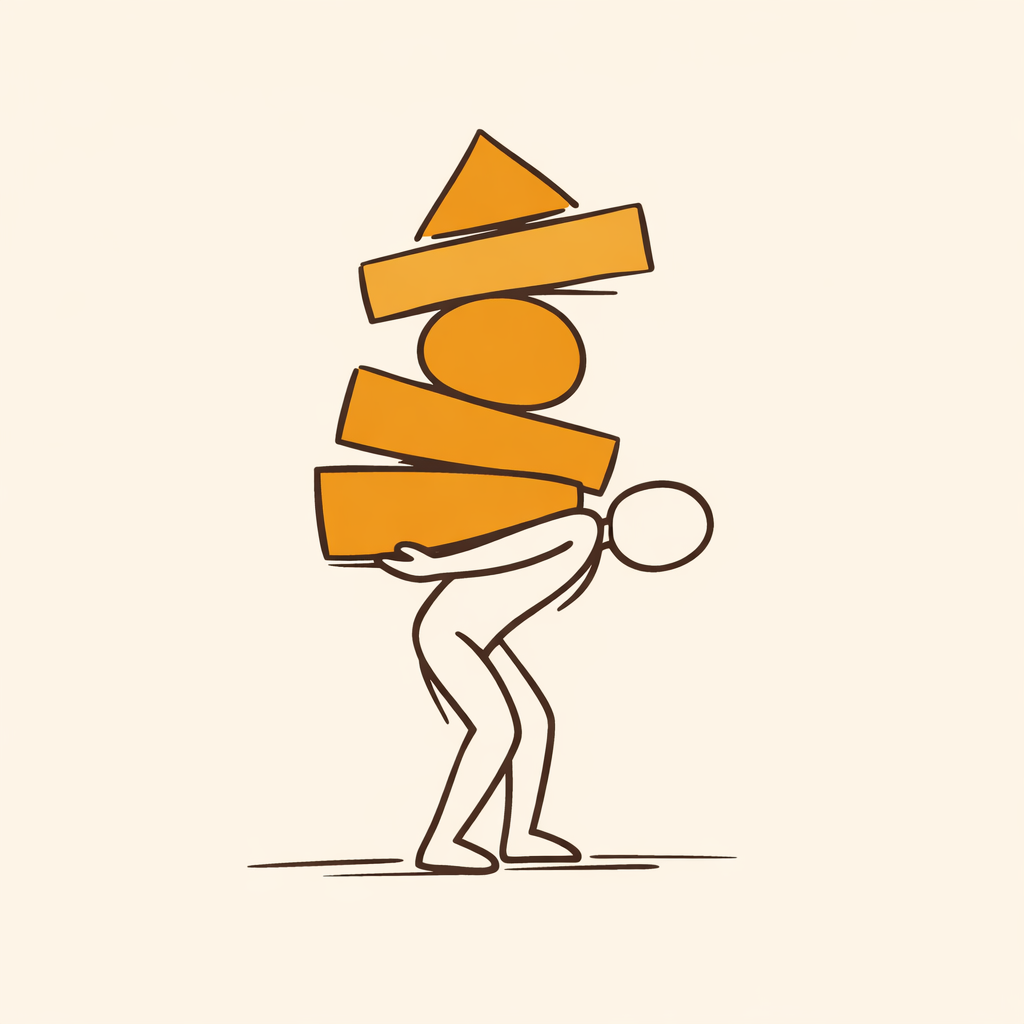 Illustration eines leistungsorientierten Perfektionisten, der eine schwere Last trägt und unter hohem Leistungsdruck steht